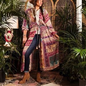 Gimmicks by BKE Floral Patchwork Maxi Duster Dress Size L